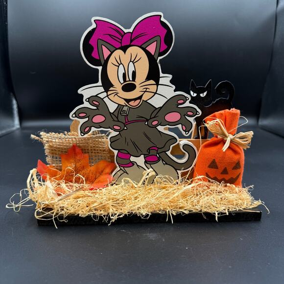 Disney Minnie Mouse Cat Costume Wood Tabletop Halloween Sign - Picture 1 of 8